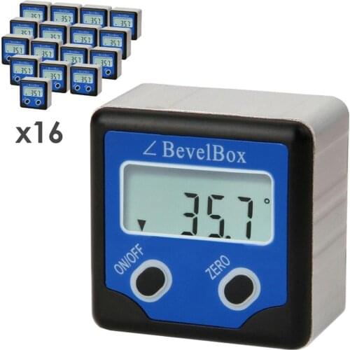 16 pieces x Waterproof Digital Bevel Box Gauge Angle Protractor Inclinometer w/ 3 Strong Disk Magnet 0.1deg. Accuracy lot of 16
