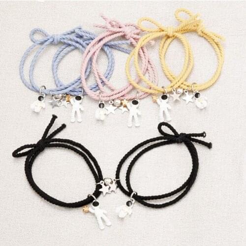 2PCS/Lot Cute Astronaut Charm Bracelet For Teen Girls Women Elastic Knot Rope Chain Astronaut Pendant Bracelets Star Charm