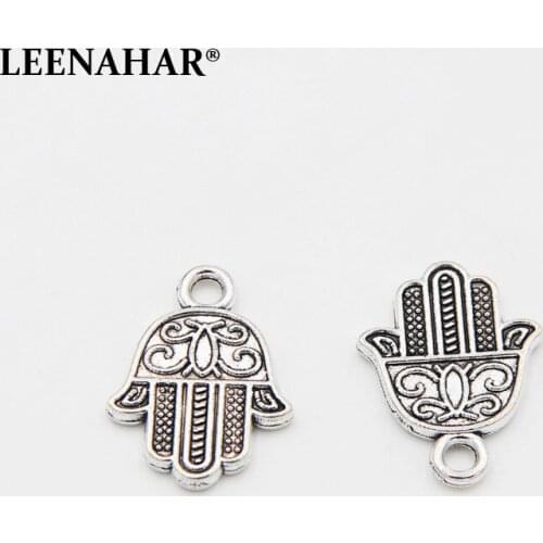 20pcs Antique Silver Hamsa Palm Protection Pendant Hand of Fatima Charms DIY Metal Islam Bracelet Necklace Jewelry Making