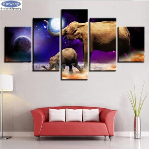 3D Mosaic Diamond Embroidery Moon Planet And Animals Elephant Family DIY Diamond Painting Full Square 5pcs Home Decoration A113
