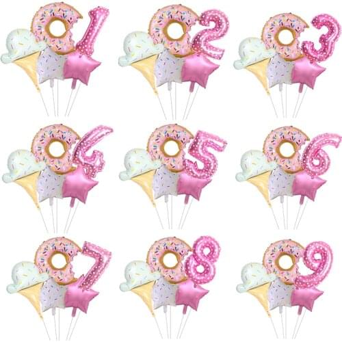 5pc Candy ice cream Pink with dots 32inch Numeral Foil Balloon Donuts World Theme Birthday Party Decoration Globos Kids Toy