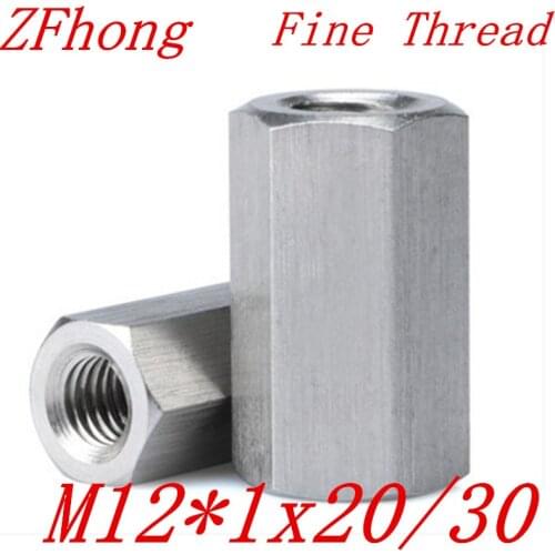 5pcs M12*1x20/30 m12x1.0 Fine Thread Hex Rod Coupling Nut 304 Stainless Steel