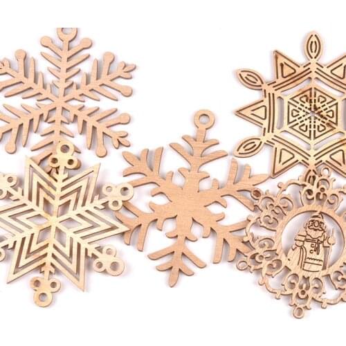 5Pcs Unfinished Wood Decoration Mix Christmas Snowflake Pattern Home Handicrafts Scrapbooking Wooden DIY Crafts 10-12cm M1839