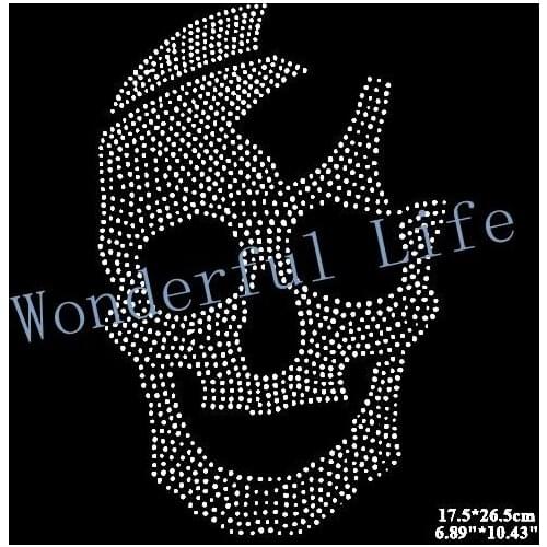 Free Shipping Cool skull design hotfix rhinestones heat transfer design iron on motifs patches