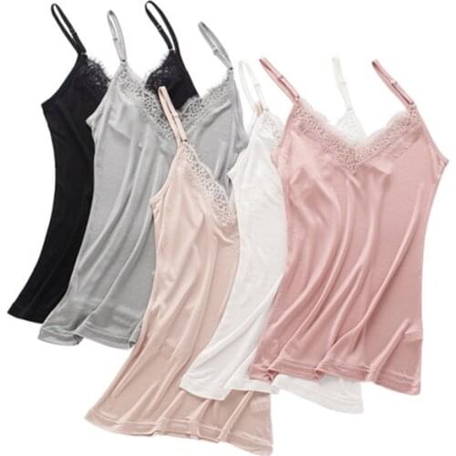 Birdsky, 2pcs Women silk tanks tops camisoles spaghetti strap vest, V neck lace, 70% viscose 30% mulberry silk, 5 colors. OR-27