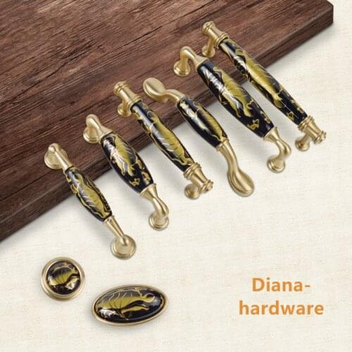 Black Gold Ceramic Door Handles European Antique Furniture Handles Drawer Pulls Kitchen Cabinet Knobs and Handles Hardware