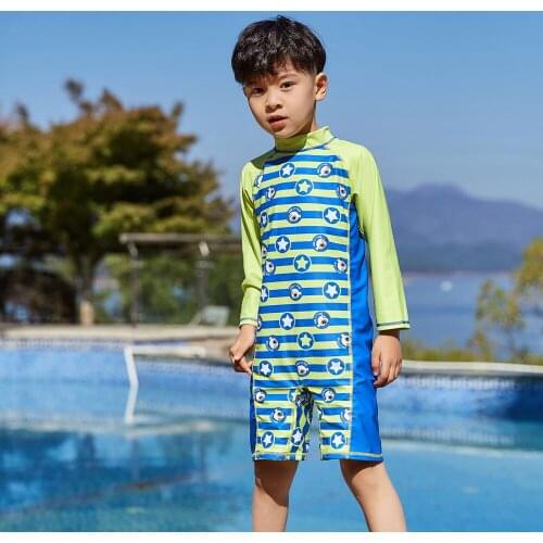 Kids Boys Sun Protection One Piece Zip Back Sun Suit With Swim Cap (2-12 Years) Rash Guard Swimwear Surfing Suits