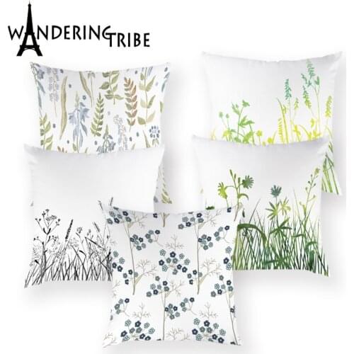 Elegant Grass Pillow Case Retro Floral Polyester Cushion Cover Plant 45x45CM Bed Pillowcase for Living Room/Sofa/Car/Home Decor