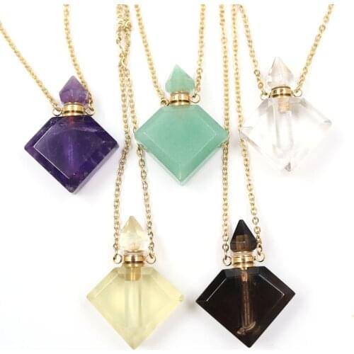 FYSL Light Yellow Gold Color Rhombus Shape Many Colors Stone Pendant Perfume Bottle Necklace for Elegant Women Jewelry