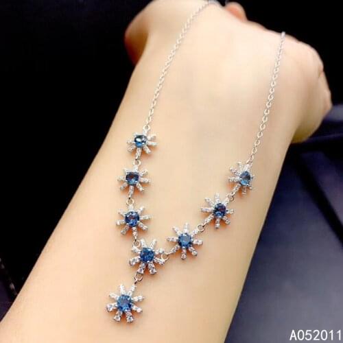 KJJEAXCMY fine jewelry natural blue topaz 925 sterling silver luxury girl pendant necklace chain support test hot selling