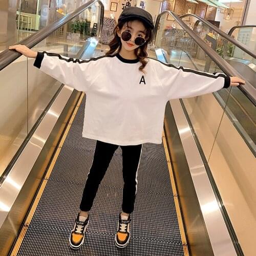 Girls Suit Sweatshirts +Pants Cotton 2Pcs/Sets 2021 Vintage Spring Autumn Teenager Kid School Outdoor Children Clothing