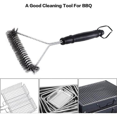 Kitchen Accessories BBQ Grill Barbecue Kit Cleaning Brush Stainless Steel Cooking Tools Wire Bristles Triangle Cleaning Brushes