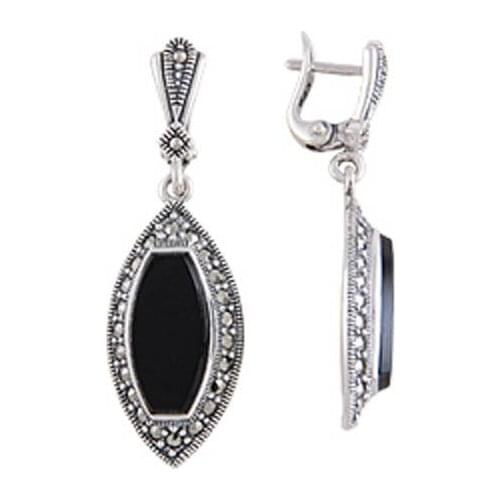 KUTAYDAN Marcasite Stone Earrings 925 Sterling Silver
