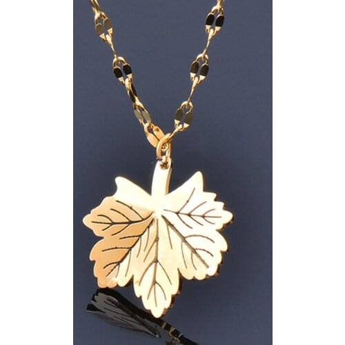 LEEKER Maple leaf shape coin pendant stainless steel gold necklace good luck letter women minimalist accessories jewelry 168 LK2