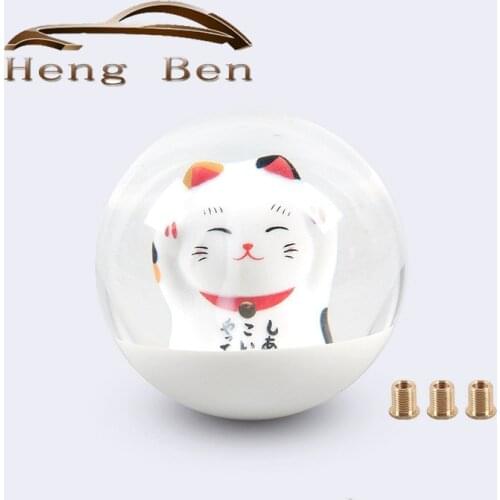 Maneki Neko Fortune Lucky Cat Round Gear Ball SHIFT KNOB M8 M10 M12 Adapter