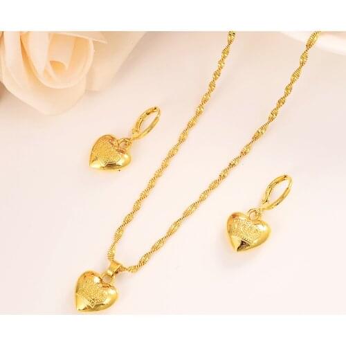 New Arrival Fashion Women Gold Hearts copper Hearts Lovely Necklace Earrings wedding bridal Jewelry Sets For Girls Friend Gift