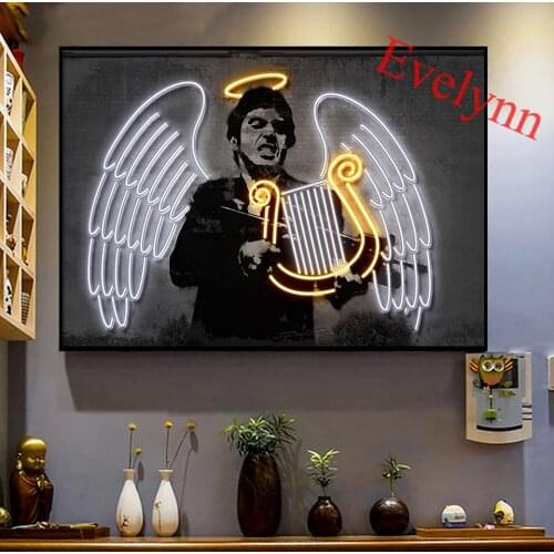 Fallen Angel Tony Montana Angel Print Neon Art Poster Street Art Graffiti Modular For Living Room Office Decor Canvas Painting