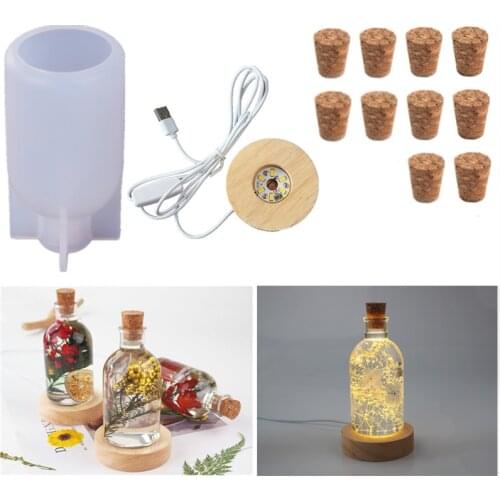 DIY Crystal Epoxy Resin Bottle Silicone Mold LED Mirror Cork Dried Flowers Home Decoration Handmade Resin Crafts Jewelry Making