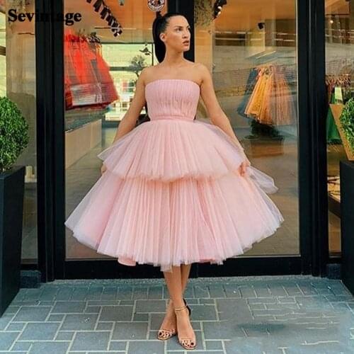 Sevintage Pink A Line Short Prom Dress 2021 Pleats Tiered Tulle Evening Gowns Custom Made Princess Graduation Dress Homecoming