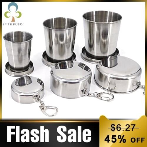 All Stainless Steel Folding Cup Portable For Outdoor Travel Retractable Telescopic Collapsible Cups With Keychain GYH