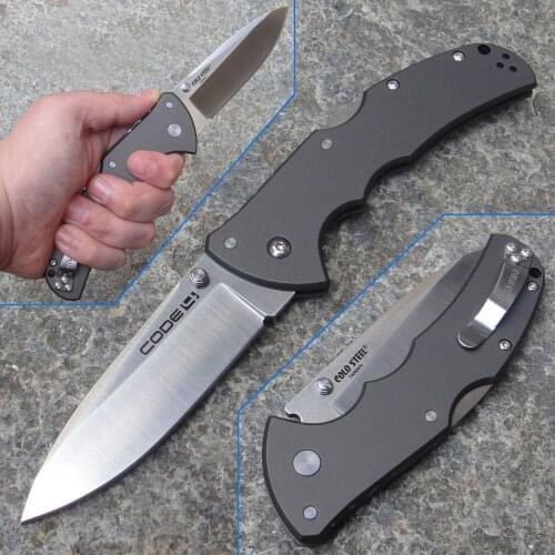 Cold Steel Code 4 Folding Knife outdoor pocket knives hunting tactical survival self defense 3.5" S35VN, Gray Aluminum Handle