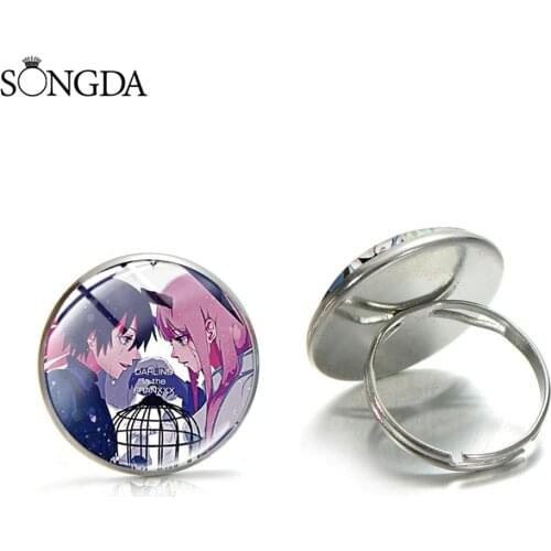 SONGDA Anime DARLING In The FRANXX ZERO TWO Rings Fashion Cartoon Figure Photo Glass Cabochon Ring Jewelry For Women Men Gift