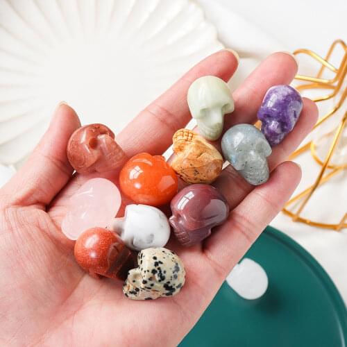 1inch Natural Skull Gemstone Rose Quartz Agates Crystal Feng Shui Pendulum Healing Opal Stones Ornament Figurine Home Decoration