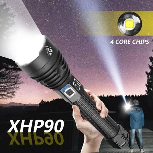Super Bright 160000LM XHP90 LED Flashlight XLamp Zoom Torch XHP70 USB Rechargeable Waterproof Lamp use 18650 26650 for Camping