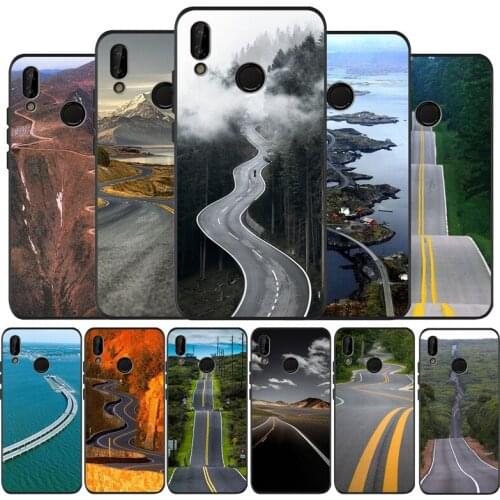 Amazing road black Silicone soft Phone Case for huawei P40 P30 P20 P10 Pro P9 Lite Psmart 2019 Y6 Y9 cover