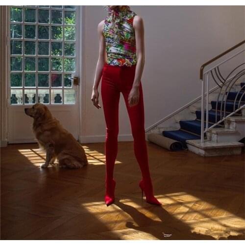 Female Europe Overknee Boots Cuts Womens Large Size Shoes Stiletto Thin High Heel Elastic Sock Boots Two In One Pants Boots