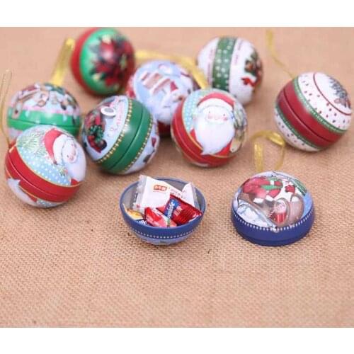 1pc Colorful Solid Small Tinplate Iron Round Ball Christmas Tree Hanging Ornament Candy Box DIY Creative Birthday Party Gift Box