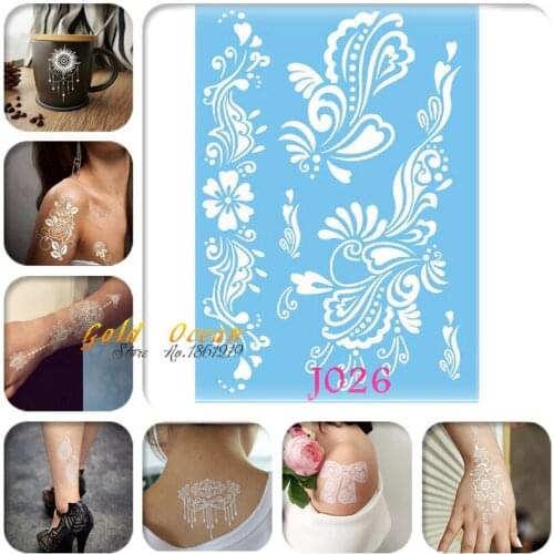 1PC Original White Henna Lace Temporary Tattoo Stickers GJ026 Women Flower Chains Tatoo Vines Plants Fake Tattoo Self Adhesive