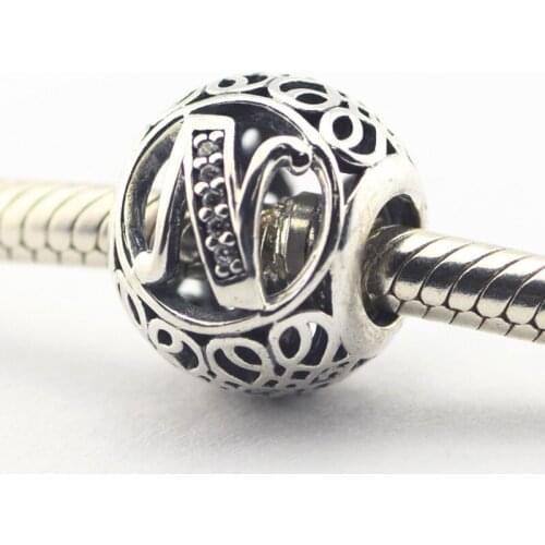100% 925 Sterling Silver Letter N Vintage Alphabet Charms Beads For Jewelry Making Fits Original Bracelets Bangles Berloques