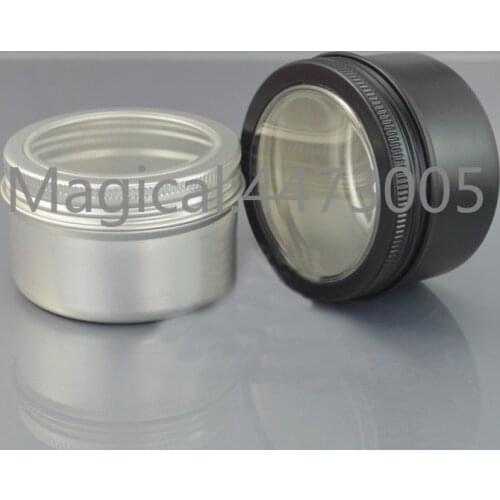 100g ML Refillable bottle silver empty round aluminum tin cans bottle with window lids,skylight black Cream box tea aluminum jar