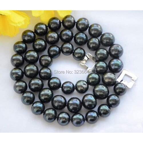 12mm ROUND Tahitian black Freshwater cultured PEARL NECKLACE 30inch