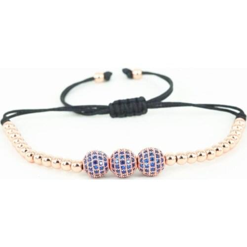 2015 Men Bracelets,8mm Micro Pave Black CZ Beads & Rose Gold Gold 4mm Round Copper Beads Braiding Macrame Bracelet,Jewelry Gift