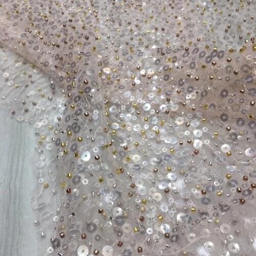 5yards/pc) Amazing tube beads and sequins French net lace Newest African tulle lace fabric high quality for party dress FSS326