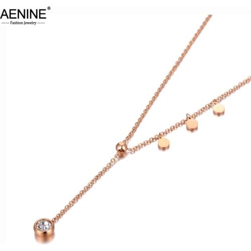AENINE Trendy Bohemia CZ Crystal Pendant Necklaces For Women Girls Rose Gold Stainless Steel Choker Necklace Jewelry AN20107