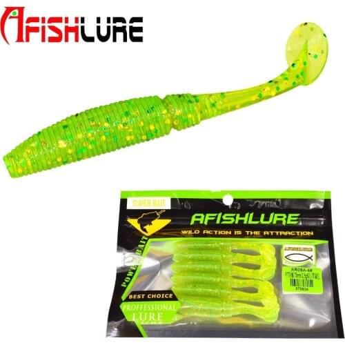 Afishlure T Tail Shad 75mm 3" 3g Wobblers Silicone Soft Lure Jig Head Insects Fake Bait Texas Rig 6pcs Pack Worms