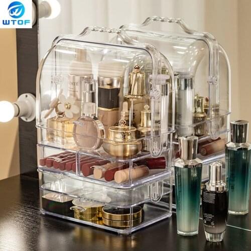 Acrylic Makeup Organizer Clear Cosmetic Jewelry Storage Box Double Open Cover Women Cosmetic Storage Drawer Desktop Make Up Case