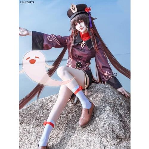 Anime! Genshin Impact Hutao Game Suit Hu Tao Hall Leader Printing Uniform Cosplay Costume Halloween Party Outfit Women 2021 NEW