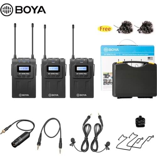 BOYA BY-WM8 Pro K2 UHF Dual-Channel Lavalier Wireless Microphone System With LCD Screen for DSLR Camera DV Camcorder Interview