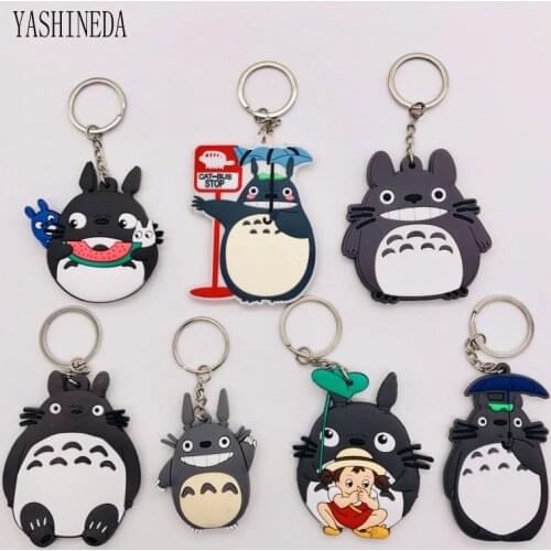 1PCS Soft PVC Cartoon Figure Totoro Key Chain Key Ring Cute Anime 3D Double Side Totoro Keychain Kid Toy Key Holder Trinket Gift