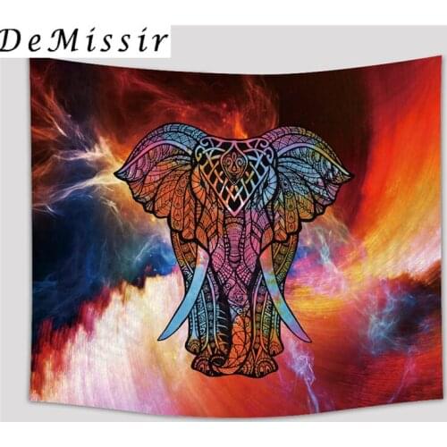 DeMissir Colorful Elephant Red Pattern Tapestry Decorative Mandala Tapestry Indian 130cmx153cm 1229x153cm Boho Wall Carpet