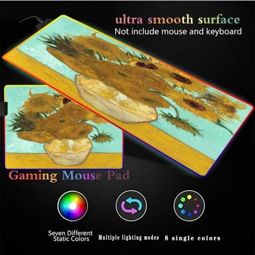 Oil Painting Sunflower Mousepad RGB Color Backlight LED Gaming Accessories Computer Notebook Keyboard Gaming Mouse Pad Desk Mat