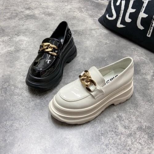 2021 Spring And Autumn New Womens Metal Buckle All-Match Loafers British Style Platform Small Leather Shoes
