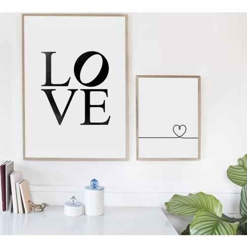 Minimalistic Wall Decor Heart Love Canvas Prints Art Poster , Line Heart Canvas Painting Bedroom Romantic Wall Art