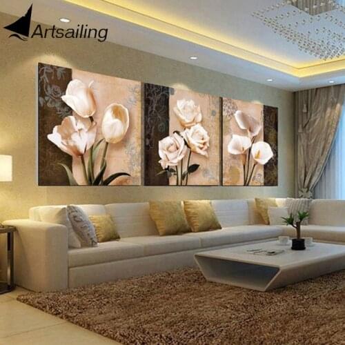 Modern 3 Panel Paintings Abstract Flowers Oil Painting Modular Picture Mural canvas Wall Art Pictures For Living Room HD Print