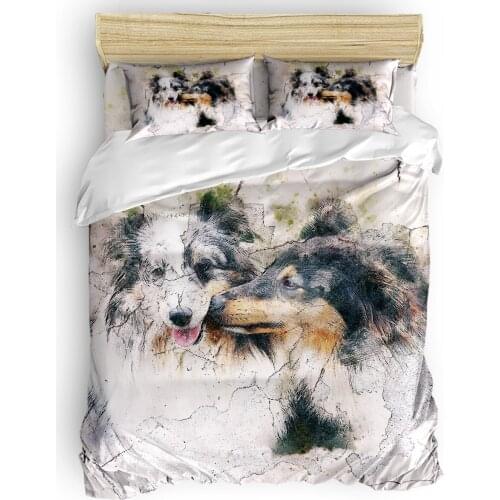 Watercolor Style Animals Two Puppies Loving Each Other Duvet Cover Set 2/3/4pcs Bedding Set Bed Sheet Pillowcases Cover Set