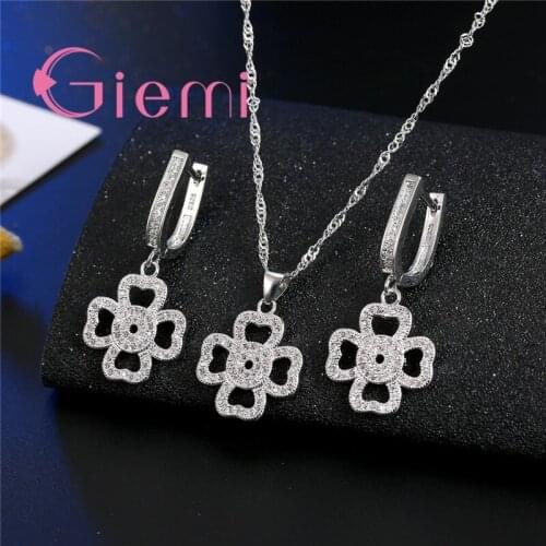 Creative Flower Shape Really 925 Sterling Silver Earring Necklace Jewelry Sets For Women Best Gift New Arrival Zircon